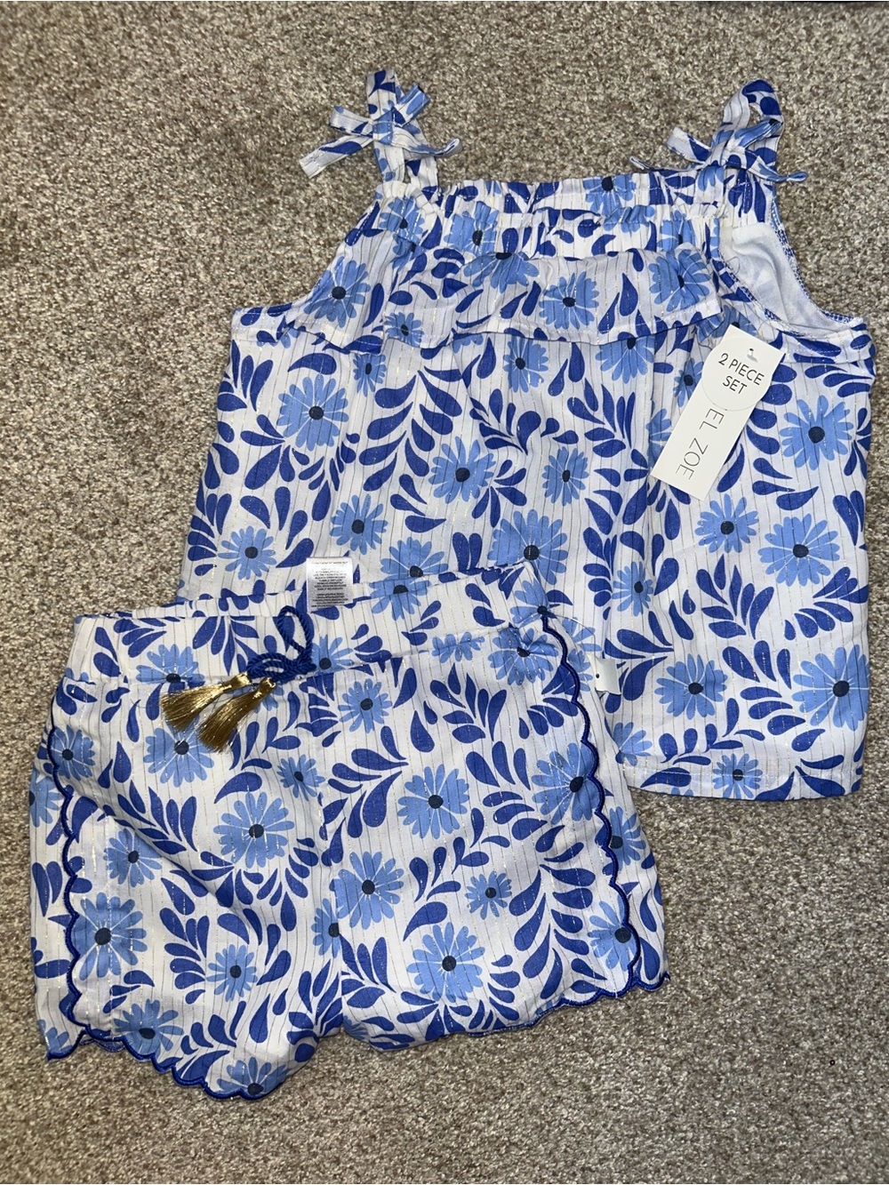 NWT Girls 2 Piece Shorts/Tank Set, Blue Floral Size 6